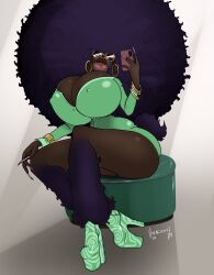 afro bimbo bimbo_lips bimbofied breasts fake_breasts female glasses high_heels hoop_earrings huge_hair long_nails poodle round_glasses source_request tagme tight_clothing tight_dress vivacious_vii