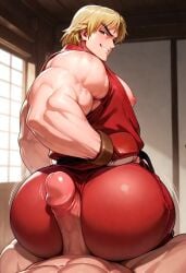 ai_generated ass bara big_ass big_ass_(male) big_butt bubble_butt buttjob buttjob_over_clothes clothed_male_nude_male clothed_sex dudebooty17 gay karate_gi ken_masters male only street_fighter