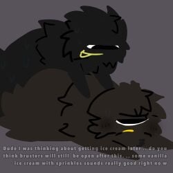annoyed_expression blush bruh colorbox_(mustard) creatures doggy_style duckjelly_(charachter) oc_x_canon rambling sweat