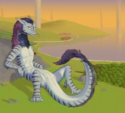 anus blue_body blue_eyes dawnlux dragon eastern_dragon fantasy feral herm hi_res intersex looking_at_viewer mane markings mythological_creature mythological_scalie mythology nipple_slit penis_slit scalie space_hair striped_body striped_markings striped_tail stripes tail tail_markings tail_tuft tuft
