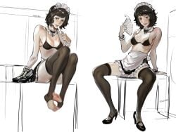 1girls apron atlus big_breasts bra breasts female female_only large_breasts light-skinned_female light_skin maid maid_apron maid_headdress milf pale-skinned_female pale_skin panties persona persona_5 ragecndy sadayo_kawakami tagme thigh_highs thighhighs underwear