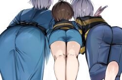 3boys aged_up ass ass_focus big_ass brown_hair bubble_butt dual_persona father_and_son fully_clothed gegege_no_kitarou japanese_clothes kimono kitarou kitarou_tanjou_gegege_no_nazo male male_only medama_oyaji_(human) parent_and_child rear_view shorts time_paradox white_hair