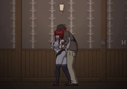 1boy 1girls animated breasts_out from_behind game_cg ghost ghost_girl lags light_skin miniskirt passionate red_hair sex stockings undead vaginal_penetration