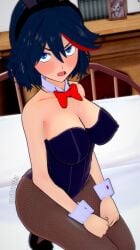 bed big_breasts bunny_ears bunnysuit embarrassed female_only kill_la_kill koikatsu matoi_ryuuko theyuta123