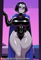 1girls ai ai_generated bed bedroom bedroom_eyes breasts clothing eyes female female_only generated heart huge_breasts patreon patreon_username purple_hair pussy_lips raven_(dc) sexy slender teen_titans wet yukinyami