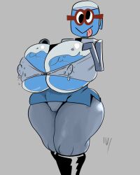 animate_inanimate derp_eyes glasses ivydinonsfw jackbox_games job_job kneesocks large_ass large_breasts leaking_nipples liquid m._bubbles nonbinary_(lore) perky_nipples short_skirt tagme the_jackbox_party_pack_8 thick_thighs tight_clothing tongue_out water_cooler