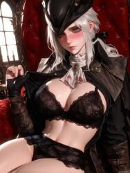 1female 1girls 2025 ai_assisted ai_generated background big_breasts bloodborne blush blush blush_lines blushing_female bra breasts chair clothed clothing female female female_focus female_only fromsoftware gloves goth goth_girl green_eyes hips lady_maria_of_the_astral_clocktower lingerie panties ponytail sitting sitting_on_chair tagme tricorne uncensored underwear video_game video_game_character video_game_franchise video_games voluptuous voluptuous_body voluptuous_female white_hair