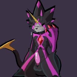 animal_genitalia animal_penis anthro balls bandai_namco bodily_fluids claws cum digimon digimon_(species) erection genital_fluids genitals gulusgammamon hi_res horn leaking_cum lycansdenx male penis smile smirk solo