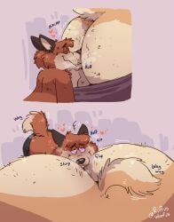 absurd_res anal anthro ass big_butt butt_sniffing canid canine canis clothed clothing countershade_butt countershading digital_media_(artwork) domestic_dog duo fox heart_symbol hi_res huge_butt looking_pleasured male male/male mammal musk musky_butt onomatopoeia oral overweight overweight_anthro overweight_male partially_clothed perineum rimming rimming_male ringed_eyes ruffus_woofus ruffy_(ruffus_woofus) sex size_difference sniffing sound_effects tail tail_motion tailwag text underwear underwear_down
