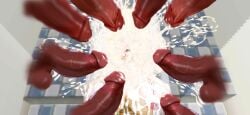 bukkake covered_in_cum drowning_in_cum excessive_cum group_masturbation huge_breasts huge_cock multiple_penises tagme toilet_slave