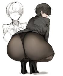 1girls ass black_hair clothed dark_hair doppel fat_ass female female_only fully_clothed heels high_heels huge_ass huge_butt large_ass large_butt light-skinned_female light_skin massive_ass massive_butt thick_ass tight_clothes tight_clothing tight_pants
