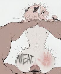 2boys ahe_gao ai_assisted anal ass astolfo_(fate) astolfo_(fate/apocrypha) astolfo_(saber)_(fate) bite_mark blush body_writing bow braid completely_nude cum cum_in_ass cum_on_body dark-skinned_male dark_skin doggy_style fate/apocrypha fate/grand_order fate_(series) femboy feminine_male grabbing_another's_hair hair_intakes hairbow interracial long_braid long_hair male male_focus male_pubic_hair monochrome multicolored_hair multiple_boys nude oerba_yun_fang open_mouth otoko_no_ko penis pink_hair pov pubic_hair purple_eyes sex sex_from_behind simple_background single_braid slap_mark solo_focus sondu spanked strangling streaked_hair sweat tears tongue tongue_out trap twink twitter_username uncensored veins veiny_penis white_background yaoi