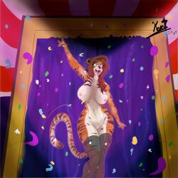 big_belly big_breasts big_eyes big_hips big_thighs black_stripes blue_eyes breasts brown_hair circ confetti curtain eyelashes female female_girl female_only furry_breasts furry_female furry_only furry_tail hair long_hair long_tail mia_(twaykoncita) nipples nude nudity orange_body orange_fur orange_tail pussy pussy_lips solo solo_focus stripes tail tiger tiger_ears tiger_stripes tights twaykoncita undressed white_body white_fur white_tail wide_hips yiff
