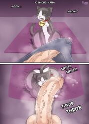 absurd_res ass balls big_butt big_penis bodily_fluids clothing collar comic domestic_cat duo fangs felid feline felis female feral foreskin fur genital_fluids genitals green_eyes hi_res huge_butt huge_cock human human_on_feral humanoid_genitalia humanoid_penis interspecies kiffy_(artist) male male/female mammal meow open_mouth penis precum precum_through_clothing tail teeth vein veiny_penis wet wet_clothing whiskers zoophilia