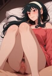 1boy 1girls ai_generated black_hair blush red_eyes spy_x_family tagme vagina vaginal_penetration vaginal_sex yor_briar