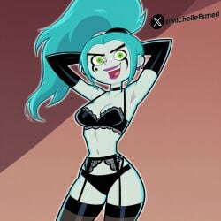 ai_generated bra danny_phantom ember_mclain ghost_girl lingerie michellesme nickelodeon stockings thong