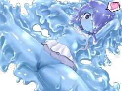 blue_eyes blue_slime blush clothes_lift dlsite.com impending_sex looking_at_viewer mosaic_censoring slime_girl small_breasts the_dungeon_of_lulu_farea translucent visual_novel