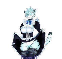 2022 alterabsurd_res animal_humanoid anthro belt better_version_at_source big_breasts breasts clothed clothing collar corset corset_dress costume digital_drawing_(artwork) digital_media_(artwork) domestic_cat felid felid_humanoid feline feline_humanoid felis female fluffy fur genitals hair hecatefroz hi_res humanoid lace legwear lingerie looking_at_viewer maid_uniform mammal mammal_humanoid pantherine pinup pose pussy scratches shaded signature simple_background smile solo stockings thigh_highs tiger topwear uniform