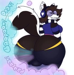 1girls anthro backsack bending_stool big_ass canine colored_fart domestic_cat domestic_dog drawful-s fart fart_fetish feline female hybrid jieze_(jieze) oc relieved sharp_teeth skunk solo_female stool trans_woman transfem yellow_panties