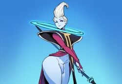 1boy ai_generated blue_skin dragon_ball dragon_ball_super fellas femboy girly male novelai solo solo_focus taller_male thick_thighs trap whis white_hair wide_hips