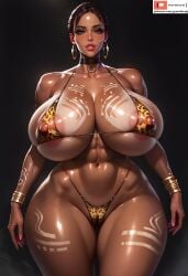 1girls abs ai_generated alternate_version_at_source alternate_version_available big_breasts bikini bikini_bottom bikini_top breasts cleavage ebony ecchi erect_nipples grandmogi large_breasts looking_at_viewer nipples nipples_visible_through_clothing resident_evil_5 sheva_alomar sheva_alomar_(tribal) shiny_skin short_hair solo tattoos thick_thighs thighs thong tribal tribal_markings tribal_tattoos watermark
