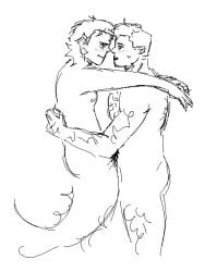 blush diego_(disventure_camp) diego_olivo disventure_camp disventure_camp:_carnival_of_chaos ecchi face_to_face hairy merfolk mermaid_tail merman not_porn pubic_hair rinefrie sketch spencer_(disventure_camp) spencer_lawrence