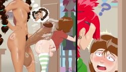 balls erect_penis erection_under_clothes femboy foster's_home_for_imaginary_friends futa_on_male futanari googoogaagaa hiding_behind_object huge_balls huge_cock imminent_sex mac_(fhfif) poppy-whomper tagme