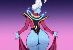 1boy ai_generated ass big_ass blue_skin dragon_ball dragon_ball_super fellas femboy girly novelai solo solo_focus taller_male thick_thighs trap whis white_hair wide_hips