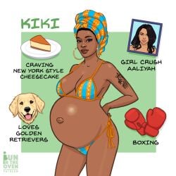 1girls adoptable african african_female belly big_belly big_breasts bikini breasts bunintheoven character_profile character_sheet dark-skinned_female dark_skin earrings female pregnancy_cravings pregnant solo_female