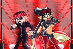 1boy 1girls 2d 2d_(artwork) bacontactician big_breasts breasts callie_(splatoon) female inkling inkling_boy inkling_girl male midriff nintendo oc octo_callie original_character splatoon splatoon_2 tacticalbacon84 underboob