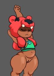 almost_naked belly_button brawl_stars closed_eyes closed_mouth dark_skin female gray_background nita_(brawl_stars) no_breasts no_panties pussy sketch stretching_arms wide_hips young