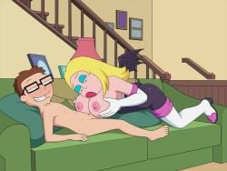 american_dad animated blowjob boobfuck boobjob couch cum cum_on_breasts cum_on_face francine_smith mother_and_son rouge_the_bat_(cosplay) sfan sound steve_smith tagme titjob video
