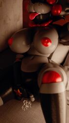 2025 3d_(artwork) absurd_res animatronic anthro bear bed big_breasts black_body bodily_fluids bow_tie breasts closed_eyes digital_media_(artwork) female finger_fuck fingering fingering_self five_nights_at_freddy's freddy_fazbear's_pizzeria_simulator furniture genital_fluids hi_res lefty_(fnaf) lying lying_on_bed machine mammal masturbation mrs_dexie navel nipples nude nude_anthro nude_female on_back on_bed red_bow_tie red_nipples robot robot_anthro scottgames sharp_teeth solo spread_legs spreading teeth thick_thighs tongue tongue_out vaginal_fluids vaginal_penetration wide_hips