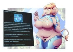 after_transformation alternate_species anthro big_breasts big_ears blonde_hair blue_eyes breast_expansion breasts elephant elephant_fruit elephantid expansion female furrification genitals grey_body grey_skin gun hair hi_res holding_gun holding_object holding_ranged_weapon holding_weapon huge_breasts human_to_anthro koopacap laser_gun mammal metroid mole_under_mouth nintendo overweight overweight_anthro overweight_female proboscidean pussy ranged_weapon samus_aran solo species_transformation standing tail tail_tuft text_box thick_gap thick_thighs transformation trunk_(disambiguation) tuft weapon weight_gain wide_hips zero_suit
