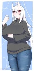1girls breasts female female female_only haku_(nfch_05054) jeans nfch_05054 sweater tagme thighs