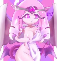 angel_wings bat_wings big_ass big_breasts breasts completely_nude_female cookie_run_kingdom diamond eternal_sugar_cookie female humanoid long_hair nude_female pink_body pink_eyes pink_hair ramenboy17 smiling thick_thighs tiara touching_breast towel