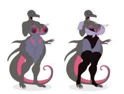 2024 4_toes 5_fingers anthro areola big_breasts black_clothing black_legwear black_thigh_highs black_topwear breasts cleavage clothed clothed_anthro clothed_female clothing collar collarbone curvy_figure digital_drawing_(artwork) digital_media_(artwork) feet female fingers front_view full-length_portrait gatoradeew generation_7_pokemon genitals hi_res hourglass_figure huge_breasts legwear mouth_closed multicolored_body navel navel_piercing nintendo nipple_tape nude nude_anthro nude_female pasties piercing pokemon pokemon_(species) portrait pupils purple_eyes purple_sclera pussy salazzle shirt simple_background slit_pupils small_waist smile solo tail tape thick_thighs thigh_highs toes topwear voluptuous_female white_background wide_hipped_anthro wide_hipped_female wide_hips
