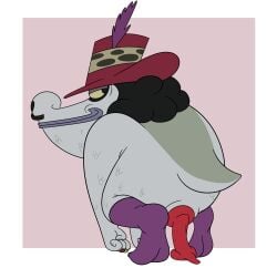 absurd_res animal_genitalia animal_penis anthro bent_legs bent_over black_eyes black_hair bob-jiggles clothing crazy_croc_(furiki_wheels) crocodile crocodilian crocodilian_penis erection facial_hair feather_hat fist footwear furiki_wheels gaumont genitals grey_body grey_scales hair half-closed_eyes hat headgear headwear hi_res jewelry lips looking_at_viewer looking_back male mostly_nude mostly_nude_anthro mostly_nude_male moustache multicolored_body narrowed_eyes overweight overweight_anthro overweight_male penis pimp_hat poofy_hair presenting purple_clothing purple_footwear purple_lips purple_socks rear_view red_clothing red_hat red_headwear reptile ring_(jewelry) scales scalie simple_background slightly_chubby slightly_chubby_anthro slightly_chubby_male smile smiling_at_viewer smirk smirking_at_viewer socks solo tail thick_lips two_tone_body yellow_sclera