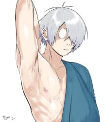 arm_up armpit armpit_crease armpit_fetish dilf gegege_no_kitarou hair_over_one_eye kimono kitarou_tanjou_gegege_no_nazo male male_only medama_oyaji_(human) pale-skinned_male pale_skin rinshi_(pixiv) shaded_face short_hair silver_hair solo toned toned_male upper_body white_hair wide_eyed