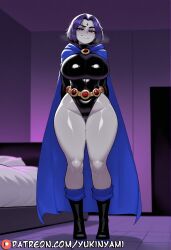 1girls ai ai_generated bed bedroom bedroom_eyes breasts clothing eyes female female_only generated heart huge_breasts patreon patreon_username purple_hair pussy_lips raven_(dc) sexy slender teen_titans wet yukinyami
