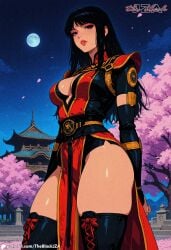 ai_generated armored_female black_hair blue_eyes female female hi_res kunoichi thick_thighs