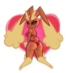 2d 2d_(artwork) alternate_version_available ass bunny_girl colored digital_media_(artwork) heart kneeling looking_back lopunny pokémon_(species) pokemon pokemon_(species) red_eyes shaded tangeluscious thighs underwear