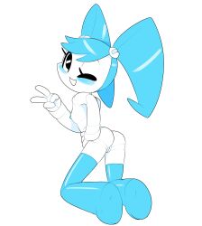 1girls ass blush breasts female female_only jenny_wakeman my_life_as_a_teenage_robot nickelodeon one_eye_closed pussy robot solo thousandarms xj-9