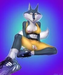 2022 abs anthro bottomwear bra breasts canid canine canis clothed clothing digital_media_(artwork) female footwear fur furry furry_only genitals hi_res illumination_entertainment looking_at_viewer mammal nipples porsha_crystal pussy shen_art shoes simple_background sing_(movie) sing_2_(movie) solo sports_bra tail toned_female torn_bottomwear torn_clothes torn_clothing underwear wardrobe_malfunction wolf yellow_eyes