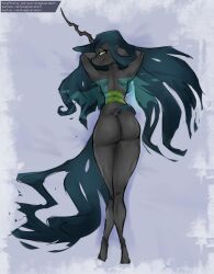 anthro anthrofied arthropod ass bedroom_eyes big_butt breasts changeling female friendship_is_magic longtailshort looking_at_viewer looking_back my_little_pony narrowed_eyes nude queen_chrysalis_(mlp) seductive side_boob smile solo tail_aside text url