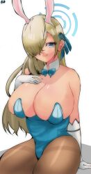 1girls absurd_res asuna_(blue_archive) asuna_(bunny)_(blue_archive) blue_archive blue_eyes breasts bunny_ears cleavage female female_only hair_over_one_eye hi_res large_breasts leotard looking_at_viewer omochi_db solo