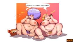 2girls bbw belly big_belly big_breasts breasts eating fat female huge_breasts inga_bittersweet mastr7up masturbation multiple_girls nipples obese overweight pubic_hair pussy_juice totally_spies weight_gain