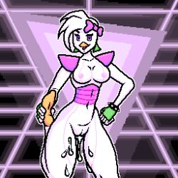 1girls big_breasts breasts female female_only fingerless_gloves five_nights_at_freddy's five_nights_at_freddy's:_security_breach glamrock_chica_(fnaf) gloves moncho_mr nipples pixel_art pussy solo tagme thick_thighs white_body