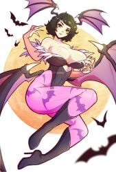 1girls big_breasts breasts brown_hair clothing cosplay darkstalkers female female_only large_breasts light-skinned_female light_skin morrigan_aensland_(cosplay) persona persona_5 redrabbu sadayo_kawakami shin_megami_tensei short_hair solo teacher thighs voluptuous wings