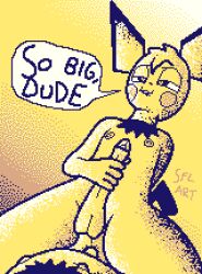 anthro biting_lip english_text flat_chest furry male masturbation pichu pixel_art pokemon pokemon_gsc sfl-art yellow_fur